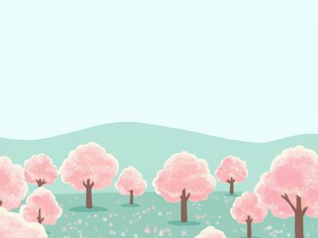 Illustration, cherry blossoms, wood, mountain, 
