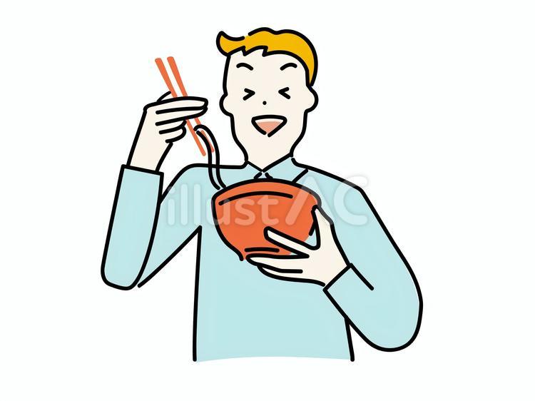 うれしそうに温かい麺類を食べる男性 ラーメン,うどん,そばのイラスト素材