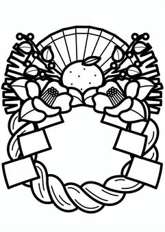 しめ縄飾り-1c しめ縄飾り,正月,新年,正月飾り,しめ縄,扇,みかん,橙,御幣,椿のイラスト素材