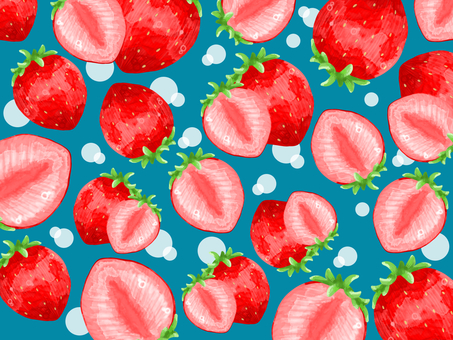 水彩画の苺の背景(青) 水彩画,いちご,背景,水玉,ピンク,断面,果物,食べ物,フレッシュ,美味しいのイラスト素材