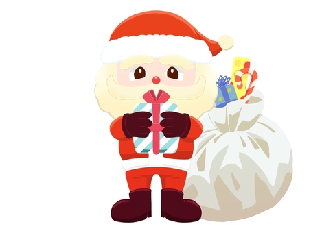 プレゼントを渡すサンタクロース1/2 クリスマス,冬,12月,サンタクロース,プレゼント,渡す,イベント,挿絵,デフォルメ,ワンポイントのイラスト素材