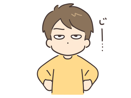 固い表情でじーっと見ている私服の若い男性 見る,怪しい,監視,観察,見つめる,疑う,男性,男,人物,人のイラスト素材