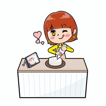 A woman who loves money Making cooked cakes, , JPG, PNG and EPS