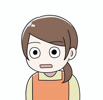 ポカンと口を開けるエプロン姿の母_02 ポカンと口を開けるエプロン姿の母_02 可愛い,かわいい,手書き,手描き,なぜ,?,どうして,どうしよう,疑問,謎のイラスト素材