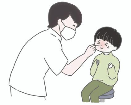 インフルエンザ検査をする男の子 検査,インフルエンザ,鼻腔ぬぐい液,鼻,医療,病院,クリニック,医師,看護師,患者のイラスト素材