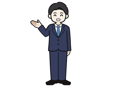 Smiling suit man raising his hand and explaining 1, description, guide, introduction, JPG, PNG and AI