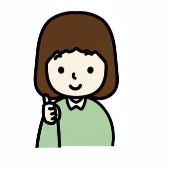 GOODのサインをする女の子 女の子,表情,ボブヘア,短髪,正面,手,親指,コミカル,茶色,黒のイラスト素材