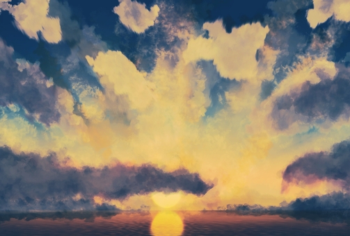 エモくて儚い朝焼けや夕焼け風景★背景壁紙 風景,背景,壁紙,エモい,儚い,自然,空,雲,海,朝のイラスト素材