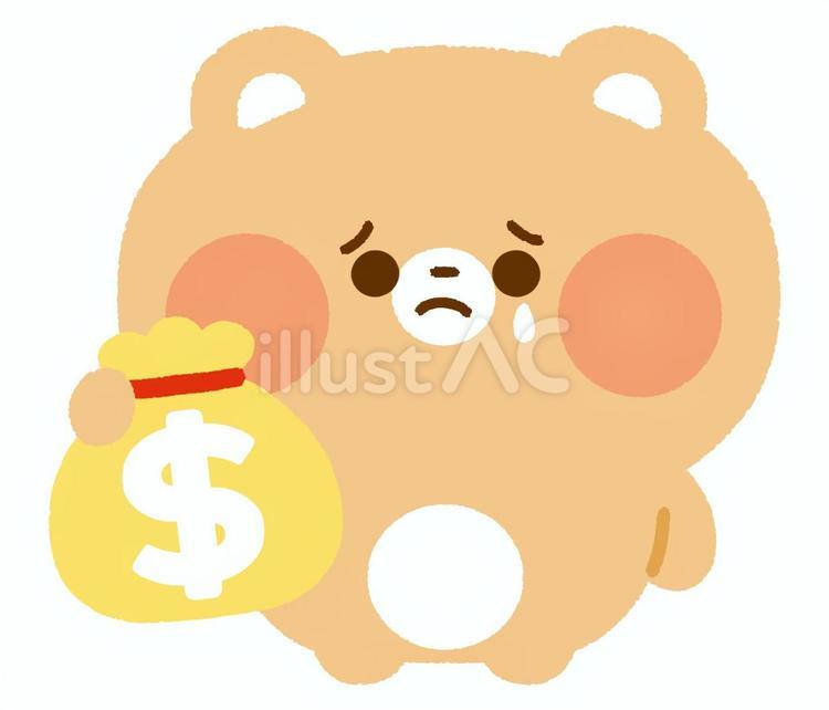 お金の袋を持ってるくま（ドル/涙） お金,袋,ドルのイラスト素材