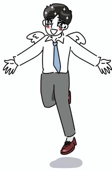 全てから解放され翼が生える若手男性会社員 サラリーマン,羽,祈る,自由,飛ぶ,平和,翼,天国,希望,解放のイラスト素材