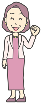  お金持ちマダム-183-全身 おばさん,ガッツポーズ,応援,中年,女性,富裕層,マダム,裕福,お金持ち,ミセスのイラスト素材