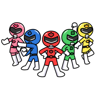 特撮ヒーロー 特撮ヒーロー ヒーロー,戦隊,チーム,5人,マスク,コスチューム,特撮のイラスト素材