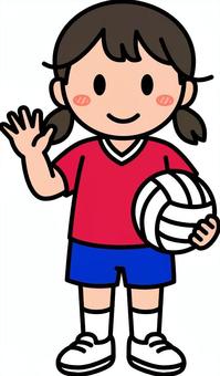 赤のバレーボールの女の子です。 バレーボール,シンプル,スポーツ,体育,クラブ,部活,サークル,運動,球技,競技のイラスト素材