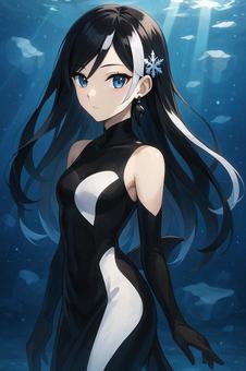 氷海を駆ける黒白の女王　シャチ風少女