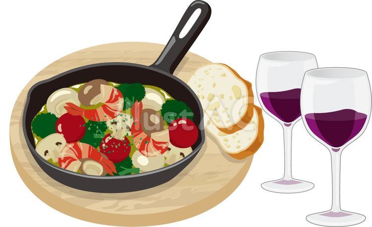 アヒージョとグラスワイン アヒージョ,オリーブオイル,にんにくのイラスト素材