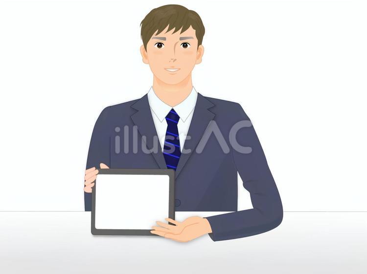 タブレットを用い説明する男性 男性,人物,人のイラスト素材