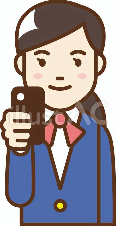 スマホを持つ制服の女性のイラスト 自撮り,女子高生,学割のイラスト素材