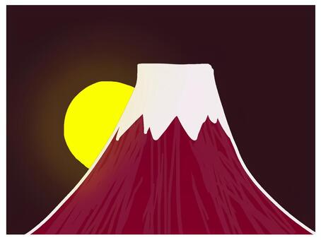 Illustration, fuji mountain, red fuji, month, 