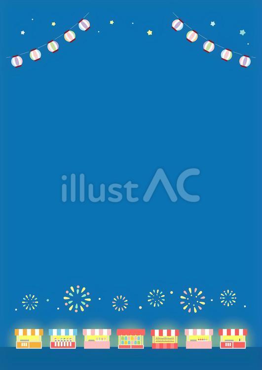 夏祭りの背景、花火と屋台と提灯 夏祭り,花火,夏のイラスト素材