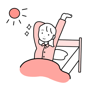 シンプル起きた（p） シンプル,人,女性,朝,起床,起きた,すっきり,睡眠,ベッド,布団のイラスト素材