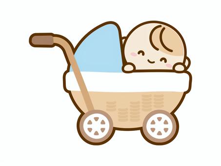 ベビーカーと赤ちゃん水色 ベビーカー,赤ちゃん,かわいい,お出かけ,人物,イラスト,素材のイラスト素材