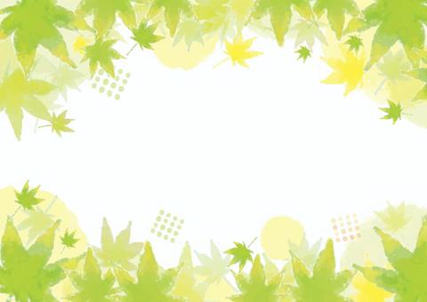 もみじ_フレーム24A もみじ,秋,水彩,フレーム,背景,黄緑,爽やかのイラスト素材