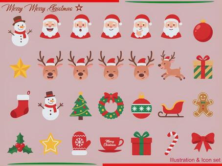 クリスマスミニイラストセット ci013 クリスマス,サンタ,サンタクロース,見出し,イラスト,トナカイ,クリスマスツリー,リース,冬,もみの木のイラスト素材