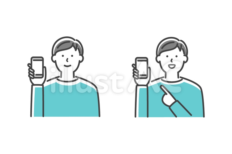 スマートフォンを手に持つ男性 スマートフォン,スマホ,電話のイラスト素材