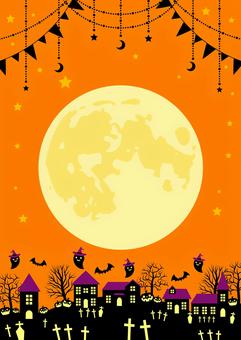Halloween2542 かぼちゃ,街並み,家,村,田舎,月,星,空,ジャックオーランタン,かわいいのイラスト素材