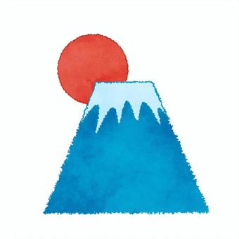 富士山　初日の出　水彩 富士山,日の出,太陽,縁起物,水彩,かわいい,素材,パーツ,アイコンのイラスト素材