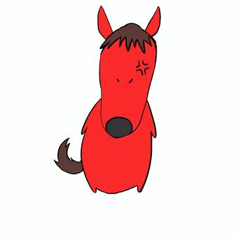 怒り顔の馬 馬,怒り顔,シンプル,動物,赤色のイラスト素材