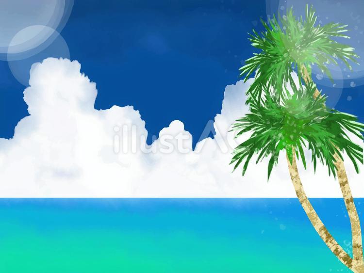 やさしい水彩　南の海とヤシの木 ヤシの木,海,背景のイラスト素材