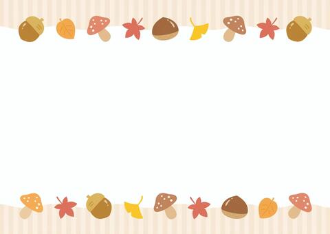 秋のフレーム紅葉した葉やキノコや栗04 秋,紅葉,もみじ,栗,どんぐり,きのこ,イチョウ,葉っぱ,落ち葉,枯れ葉のイラスト素材