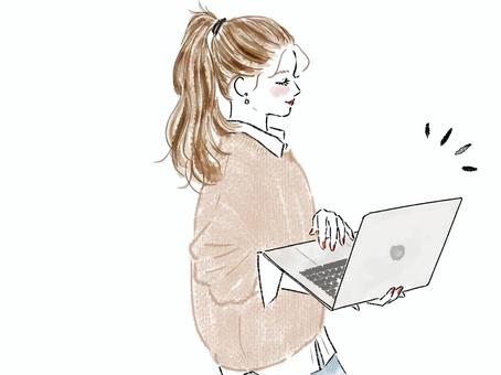 PCを持つポニーテールの女性の横顔 女性,pc,ビジネス,仕事,ポニーテール,横顔,キーボード,在宅,リモート,会議のイラスト素材