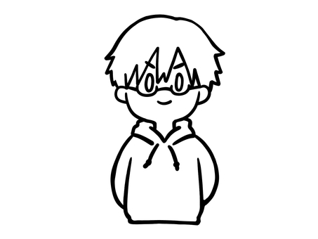 パーカーでメガネの強気な男の子　線画 パーカー,男子,男性,メンズ,メガネ,強気,カジュアル,ストリート,フード,フーディーのイラスト素材