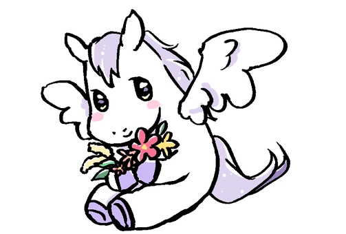 花を持つペガサス 花,ペガサス,午,馬,かわいい,座る,翼のイラスト素材