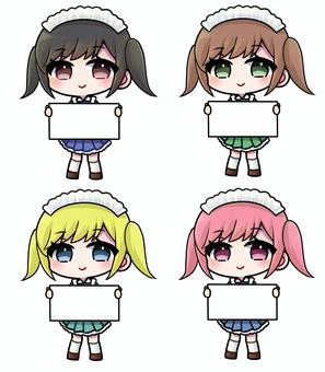 フリップを持つ女の子（色違い） フリップ,カンペ,ボード,白紙,女の子,メイド,メイド服,ツインテ,ツインテール,萌え系のイラスト素材