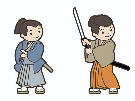 お侍さん 武士,侍,剣士,浪士,浪人,刀,帯刀,袴,羽織,時代劇のイラスト素材