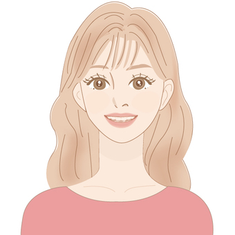 女性表情2 女性,若い,ナチュラルメイク,ロングヘア,ベージュ系,ピンク服,華奢,透明感,淡色,清楚のイラスト素材