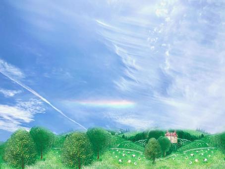 Fairy tale nature, realistic sky and rainbow, , JPG