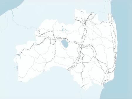 福島県のシンプルなロードマップ  福島,福島県,東北,東北地方,郡山,いわき,会津若松,道,道路,鉄道のイラスト素材