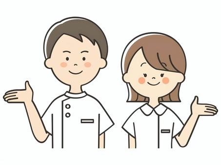 紹介する看護師の男女 紹介する看護師の男女 看護師,紹介,案内,説明,教える,解説,アドバイス,重要,提案,お知らせのイラスト素材