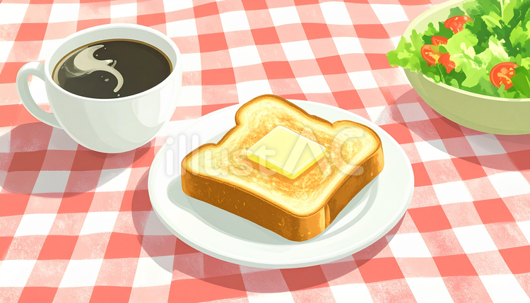 カフェ風の朝食セット トースト,食パン,バターのイラスト素材