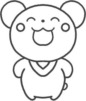 ニコニコのツキノワグマのイラスト線画 ツキノワグマ,くま,子供,かわいい,ゆるい,手描き,線画,白黒,主線,モノクロのイラスト素材