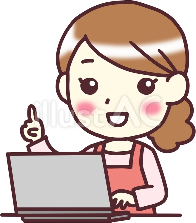 【女性エプロン】斜め_PC指刺し2 バストアップ,人物,女性のイラスト素材