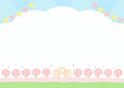 桜と春の学校の背景 卒業・入学の背景04 卒業,入学,春,桜,青空,卒業式,入学式,背景,学校,卒業祝いのイラスト素材