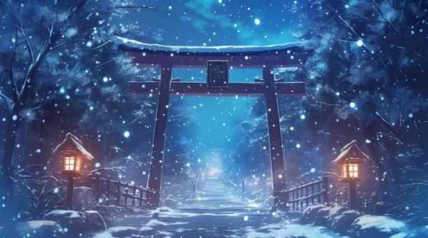 雪夜的鳥居, 鸟居, 雪, 冬季, JPG