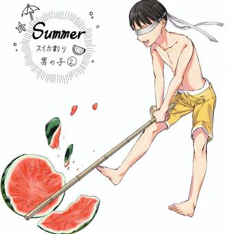 Watermelon split boy ②, watermelon split, bathing suits, boy, JPG and PNG