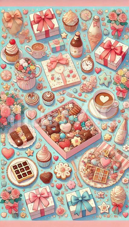 かわいいお菓子とお茶 お菓子,お茶,ケーキのイラスト素材