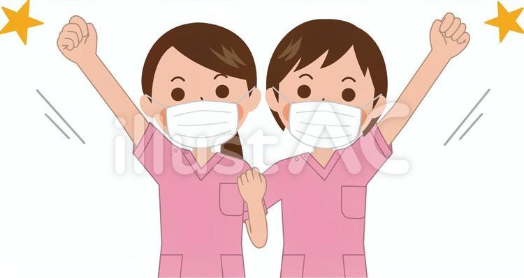 スクラブ_1６マスク付（エイエイオー） 人物,医療,若者のイラスト素材